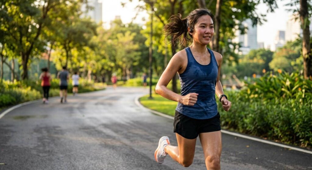 女士運動流汗情境圖