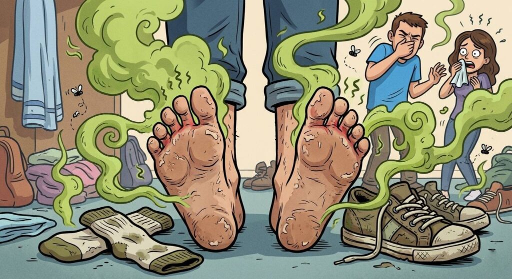 腳步發臭示意圖2026-腳臭、腳氣臭怎麼辦?了解原因與改善方法,泡腳調理更重要!