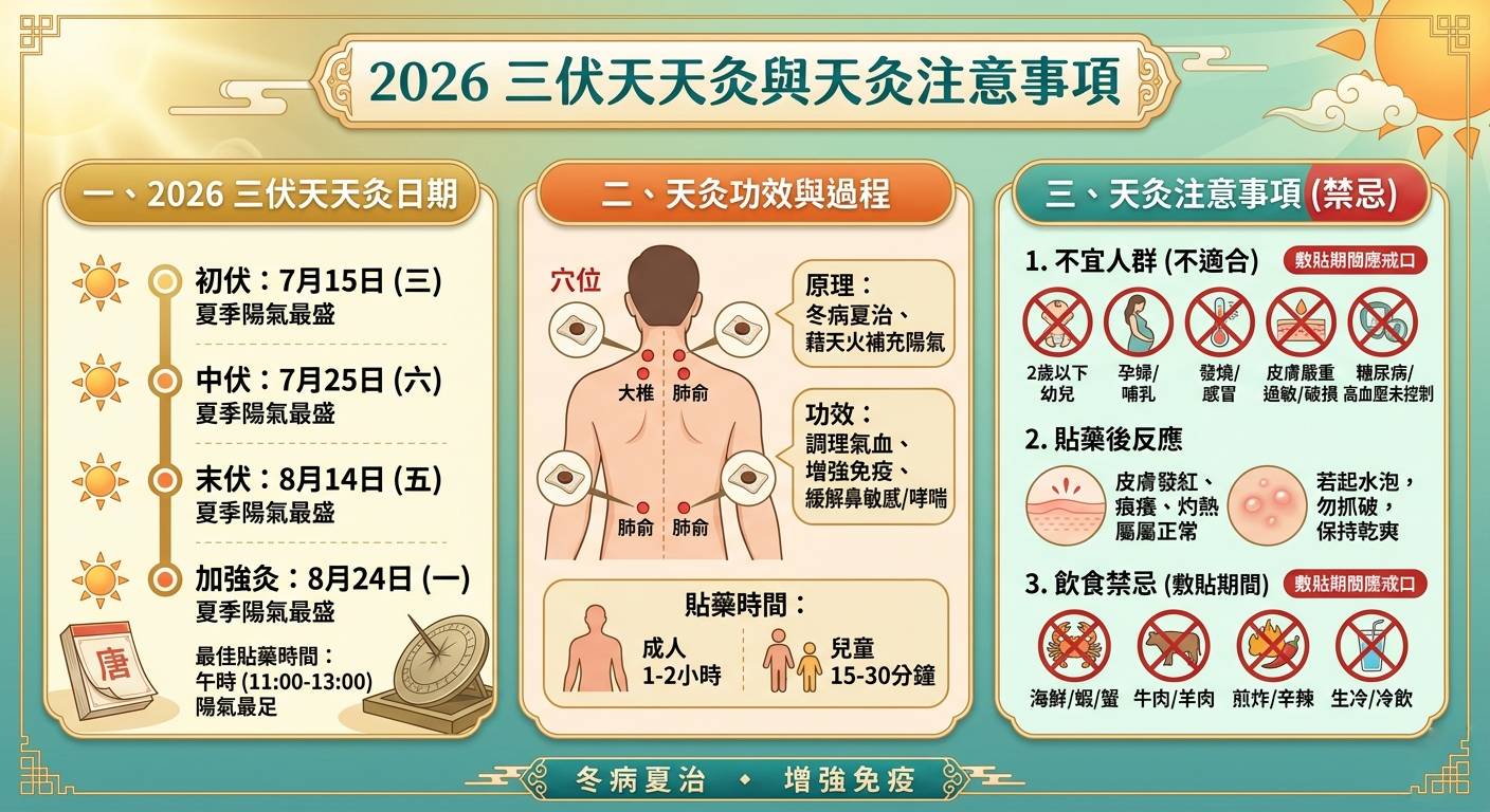 2026三伏天天灸與天灸注意事項(示意圖)
