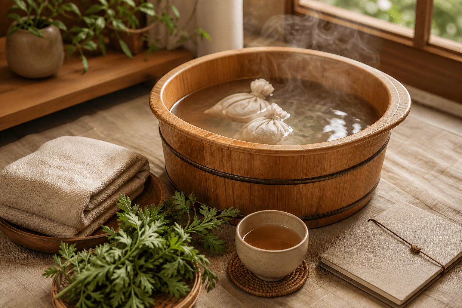 居家艾草足浴養生流程示意圖|健之堂Healthall