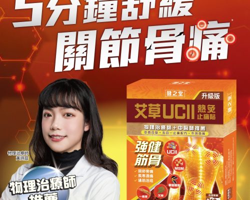 健之堂艾草UCII熱灸止痛貼產品圖，雨季濕冷舊患與肩頸腰膝關節日常溫熱保養參考
